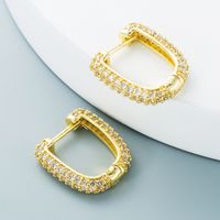 Jnihaojewelry Wholesale Jewelry Simple Double-sided U-shaped Copper Inlaid Color Zircon Ear Buckle sku image 1