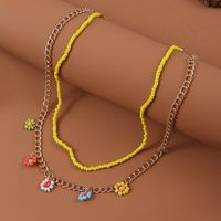 Wholesale Jewelry Bohemian Style Hand-woven Beads Flower Pendant Multi-layer Necklace Nihaojewelry sku image 1