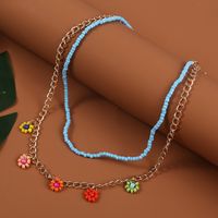 Wholesale Jewelry Bohemian Style Hand-woven Beads Flower Pendant Multi-layer Necklace Nihaojewelry sku image 3