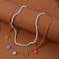Wholesale Jewelry Bohemian Style Hand-woven Beads Flower Pendant Multi-layer Necklace Nihaojewelry sku image 4