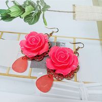 Wholesale Jewelry Red Rose Flower Ethnic Style Short Earrings Nihaojewelry sku image 1