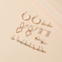 Wholesale Jewelry Retro Heart-shaped Inlaid Pearl Stud Earrings 9-piece Set Nihaojewelry sku image 1