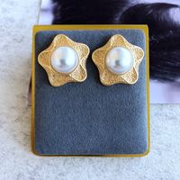 Wholesale Jewelry Retro Pearl Heart Geometric Shape Earrings Nihaojewelry sku image 5