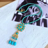 Wholesale Jewelry Vintage Turquoise Stone Pendant Long Necklace Earrings Nihaojewelry sku image 3