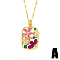 Wholesale Jewelry Flower Tag Rabbit Pendant Copper Inlaid Zircon Necklace Nihaojewelry sku image 1