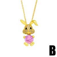 Wholesale Jewelry Flower Tag Rabbit Pendant Copper Inlaid Zircon Necklace Nihaojewelry sku image 2