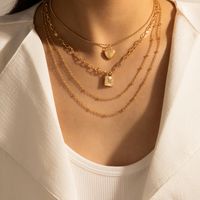Nihaojewelry Wholesale Jewelry Punk Style Heart Lock Pendant Multi-layer Necklace sku image 1