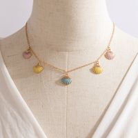 Nihaojewelry المجوهرات بالجملة الكورية نمط الملونة النفط قطرة قذيفة شرابة قلادة main image 3