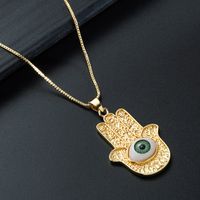 Nihaojewelry Wholesale Jewelry Hip Hop Devil's Eye Palm Pendant Copper Gold-plated Oil Dropping Necklace main image 3