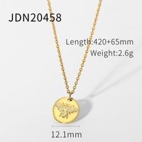 Nihaojewelry Wholesale Jewelry Retro Bee Round Pendant Golden Stainless Steel Necklace sku image 1