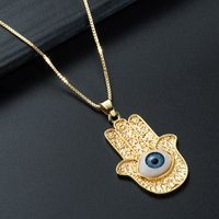 Nihaojewelry Wholesale Jewelry Hip Hop Devil's Eye Palm Pendant Copper Gold-plated Oil Dropping Necklace sku image 3