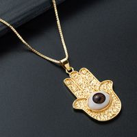 Nihaojewelry Wholesale Jewelry Hip Hop Devil's Eye Palm Pendant Copper Gold-plated Oil Dropping Necklace sku image 4