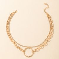 Nihaojewelry Wholesale Jewelry Punk Hollow Big Circle Pendant Rhinestone Double Layer Necklace main image 4