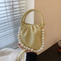 Nihaojewelry Wholesale Fashion Beads Handle Solid Color Messenger Bucket Bag main image 4