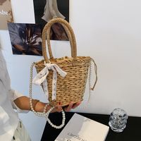Wholesale Straw Woven Pearl Chain Messenger Bag Nihaojewelry main image 5