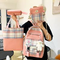 Wholesale Four-piece Contrast Color Plaid Backpack Nihaojewelry main image 4