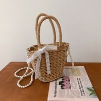 Wholesale Straw Woven Pearl Chain Messenger Bag Nihaojewelry sku image 2