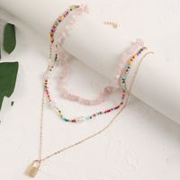 Wholesale Jewelry Bohemian Stone Rice Beads Lock Pendant Multilayer Necklace Nihaojewelry main image 3