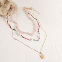 Wholesale Jewelry Bohemian Stone Rice Beads Lock Pendant Multilayer Necklace Nihaojewelry main image 4