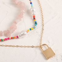 Wholesale Jewelry Bohemian Stone Rice Beads Lock Pendant Multilayer Necklace Nihaojewelry main image 5
