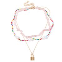 Wholesale Jewelry Bohemian Stone Rice Beads Lock Pendant Multilayer Necklace Nihaojewelry main image 6
