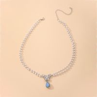 Wholesale Jewelry Double-layer Pearl Butterfly Blue Water Drop Pendant Necklace Nihaojewelry main image 1