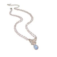 Wholesale Jewelry Double-layer Pearl Butterfly Blue Water Drop Pendant Necklace Nihaojewelry main image 6