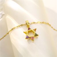 Wholesale Jewelry Six Pointed Star Colorful Zircon Titanium Steel Necklace Nihaojewelry main image 3