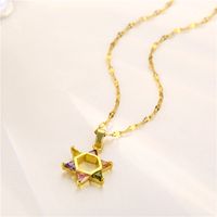 Wholesale Jewelry Six Pointed Star Colorful Zircon Titanium Steel Necklace Nihaojewelry main image 4
