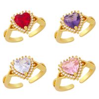 Wholesale Jewelry Gold-plated Heart-shaped Copper Inlaid Zircon Open Ring Nihaojewelry main image 1