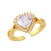 Wholesale Jewelry Gold-plated Heart-shaped Copper Inlaid Zircon Open Ring Nihaojewelry main image 6