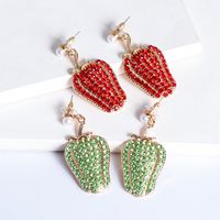 Wholesale Jewelry Vegetable Green Pepper Full Diamond Drop Earrings Nihaojewelry main image 4