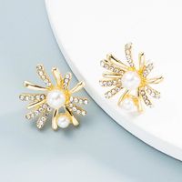 Wholesale Jewelry Alloy Flower Inlaid Pearl Earrings Nihaojewelry main image 5