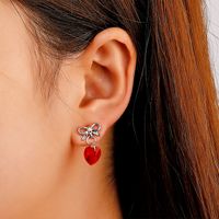 Wholesale Jewelry Bow Heart-shaped Rhinestone Pendant Earrings Nihaojewelry main image 1