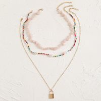 Wholesale Jewelry Bohemian Stone Rice Beads Lock Pendant Multilayer Necklace Nihaojewelry sku image 1