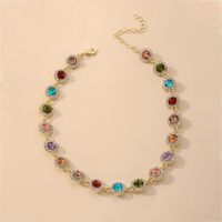 Wholesale Jewelry Colorful Round Inlaid Rhinestone Clavicle Chain Retro Style Necklace Nihaojewelry sku image 1
