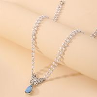 Wholesale Jewelry Double-layer Pearl Butterfly Blue Water Drop Pendant Necklace Nihaojewelry sku image 1