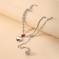 Wholesale Jewelry Heart Red Rhinestone Pearl Stitching Retro Necklace Nihaojewelry sku image 1
