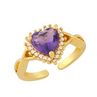 الجملة مجوهرات الذهب-مطلي القلب على شكل النحاس مطعمة الزركون حلقة مفتوحة Nihaojewelry sku image 4