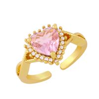 Großhandel Schmuck Vergoldeter Herzförmiger Kupfer Eingelegter Zirkon Offener Ring Nihaojewelry sku image 6