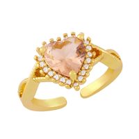 Wholesale Jewelry Gold-plated Heart-shaped Copper Inlaid Zircon Open Ring Nihaojewelry sku image 7