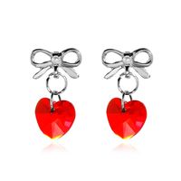 Wholesale Jewelry Bow Heart-shaped Rhinestone Pendant Earrings Nihaojewelry sku image 1