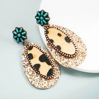 1 Pair Vintage Style Ethnic Style Bohemian Geometric Sequins Inlay Alloy Artificial Leather Turquoise Rose Gold Plated Drop Earrings sku image 1