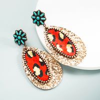 1 Pair Vintage Style Ethnic Style Bohemian Geometric Sequins Inlay Alloy Artificial Leather Turquoise Rose Gold Plated Drop Earrings main image 5