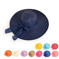 Nihaojewelry Fashion Solid Color Big Eaves Sunshadebowknot Straw Hat Wholesale main image 1