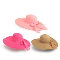 Nihaojewelry Fashion Solid Color Big Eaves Sunshadebowknot Straw Hat Wholesale main image 4