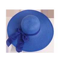 Nihaojewelry Fashion Solid Color Big Eaves Sunshadebowknot Straw Hat Wholesale main image 3
