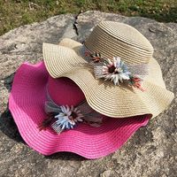 Nihaojewelry Flower Decor Wavy Big Brim Sunscreen Straw Hat Wholesale main image 3