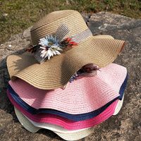 Nihaojewelry Flower Decor Wavy Big Brim Sunscreen Straw Hat Wholesale main image 5