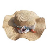 Nihaojewelry Flower Decor Wavy Big Brim Sunscreen Straw Hat Wholesale main image 6